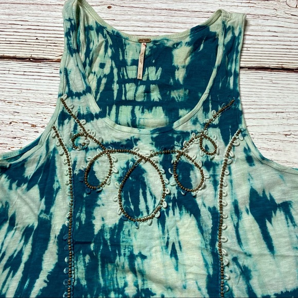 Free People Everything Zen Teal Tie Dye Beaded Tank Top Sz S - Picture 13 of 14